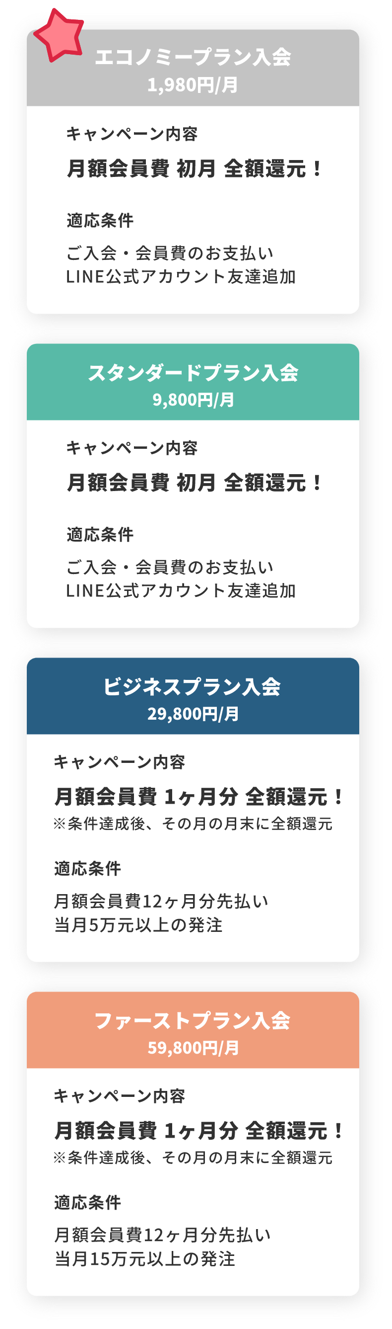 新規ご入会・LINE公式アカウント友達追加特典