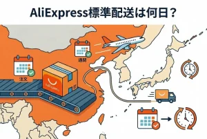 中国大陸と日本の地図、貨物飛行機、ベルトコンベヤーに乗った荷物、トラック、カレンダー、時計