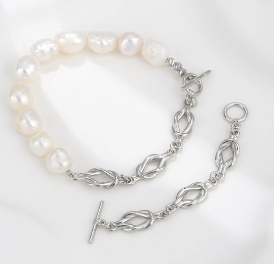 パール×シルバーチェーン ブレスレットアクセサリーパーツ