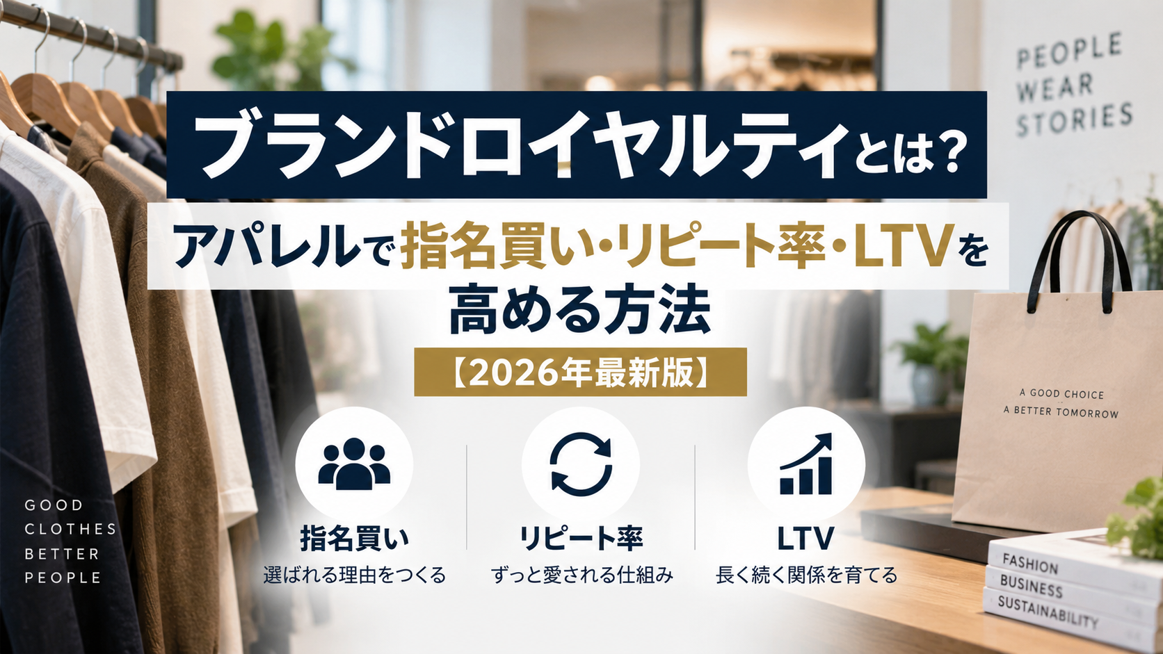 ブランドロイヤルティを高める「指名買い・リピート率・LTV」を紹介するアパレルのイメージ画像