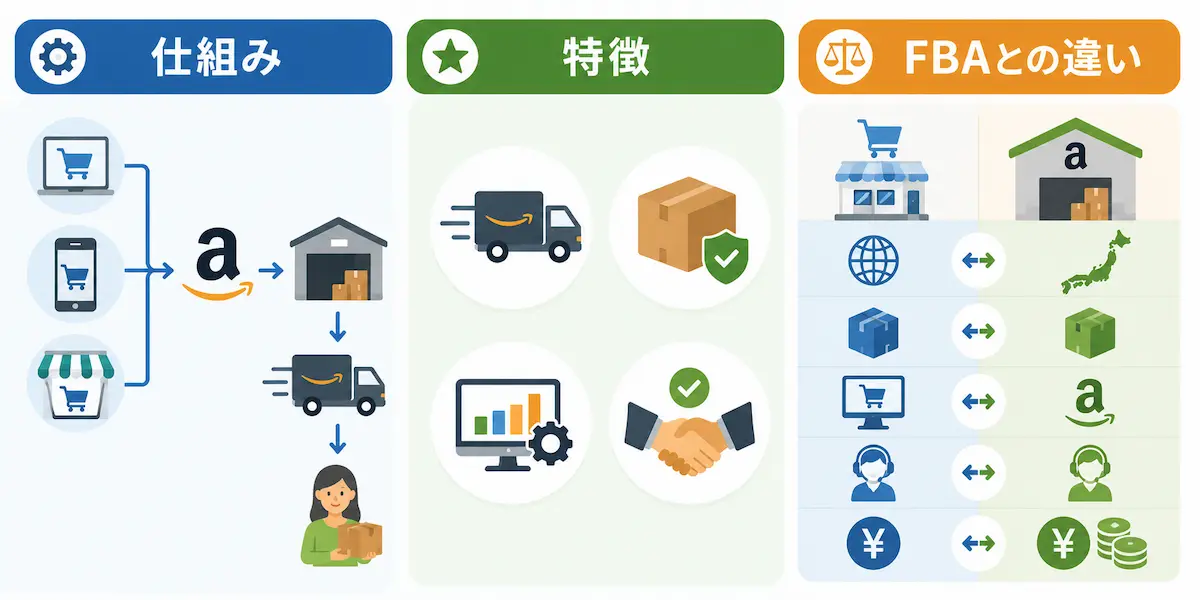 仕組み、特徴、FABとの違いの文字とそれぞれのイメージイラスト