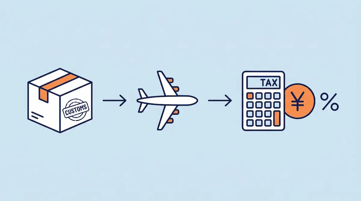 荷物、飛行機、電卓、円マークのイラスト