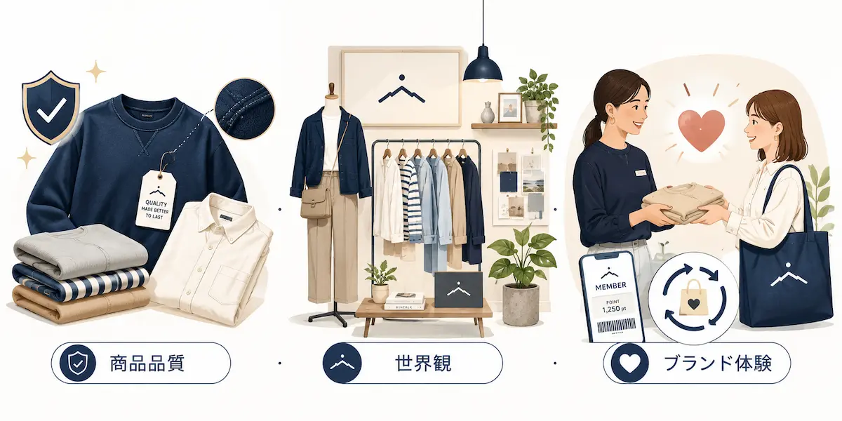 商品品質、ブランドの世界観、ブランド体験のイメージ画像