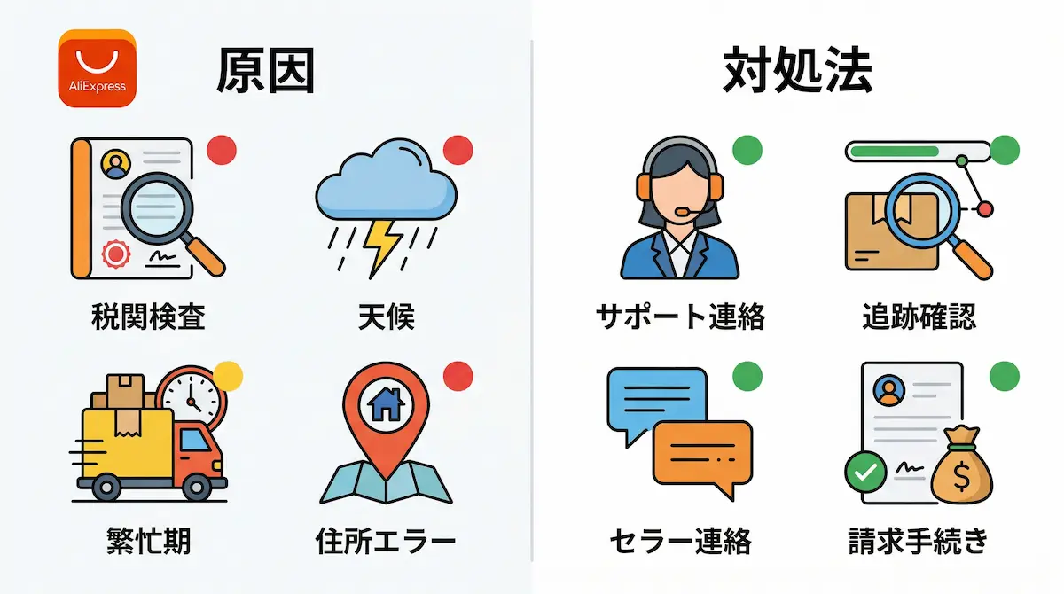 貨物が届かない4つの原因とそれぞれの対処法のイメージイラスト