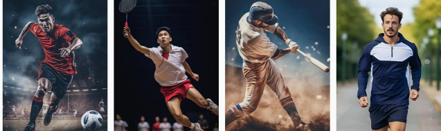 サッカー、テニス、野球などのユニフォームを着た選手の活動の様子