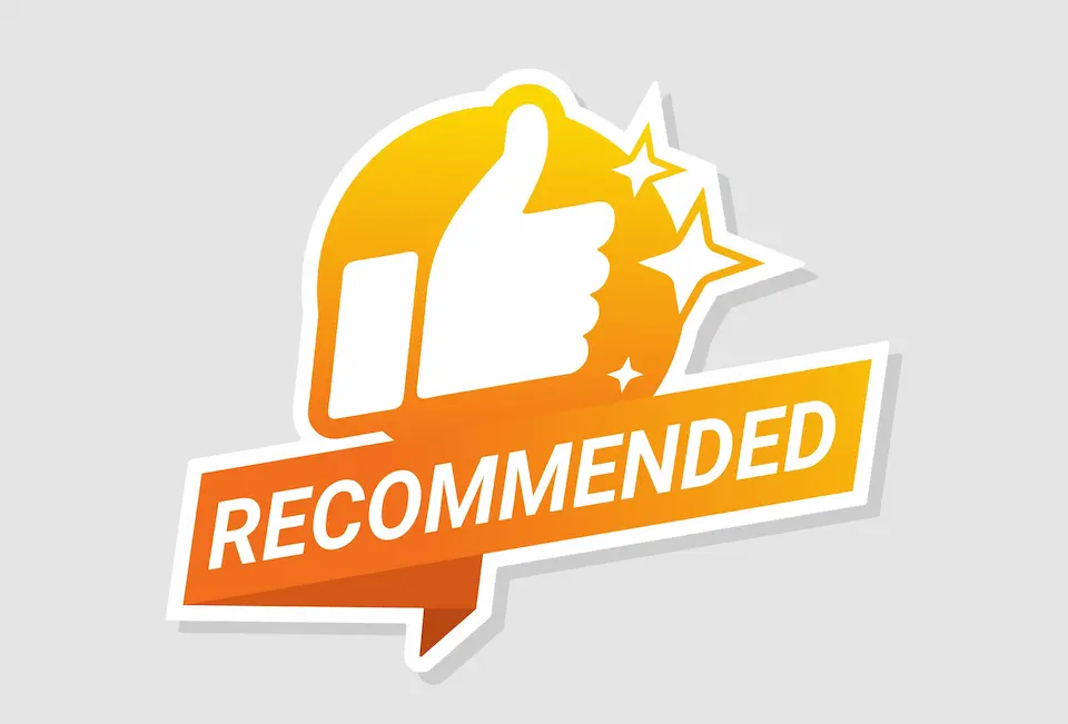 RECOMMENDEDの文字と親指を立てた右手のイラスト