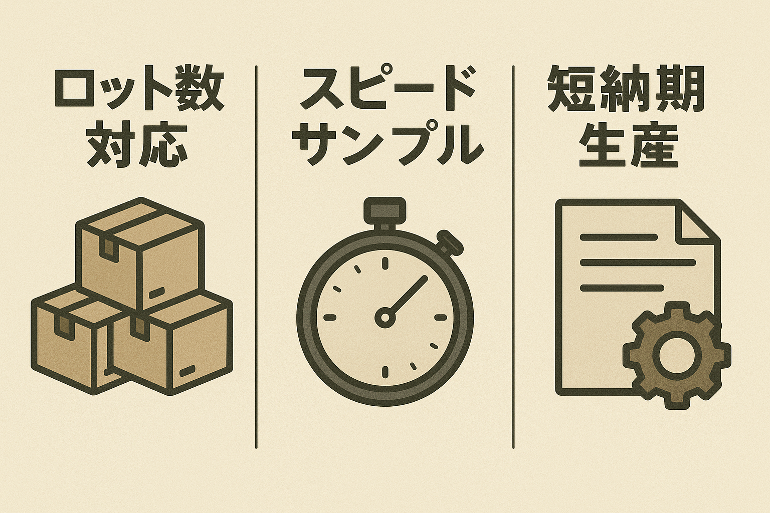 ロット数対応、スピードサンプル、短納期生産のイメージ画像