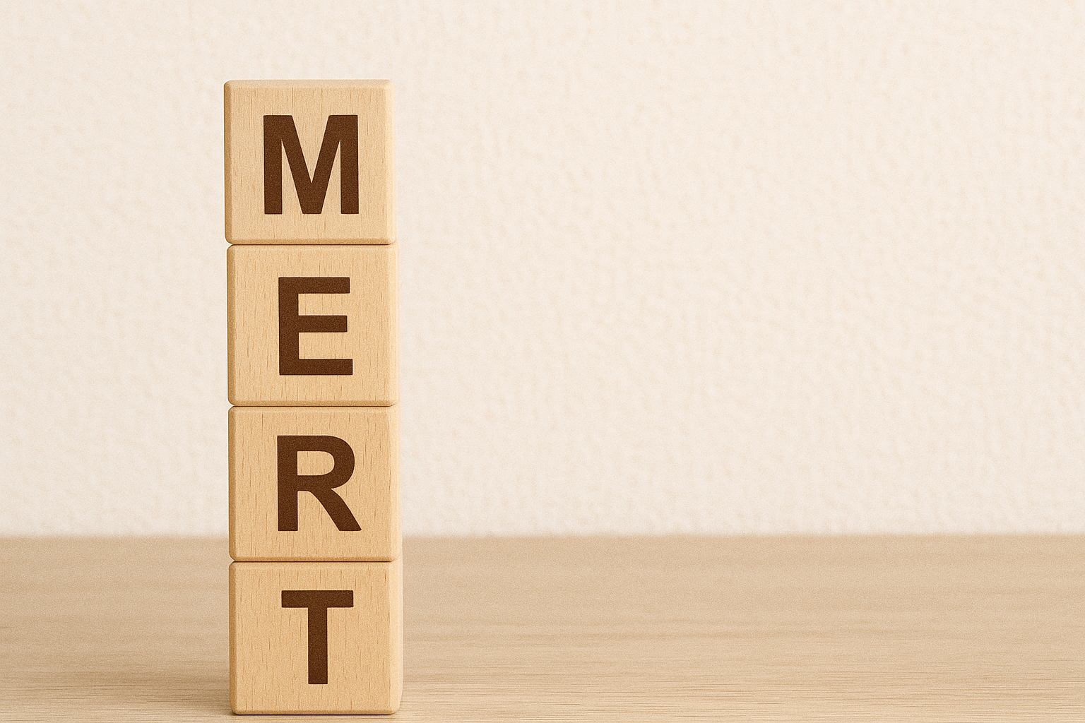 積み木に書かれたMERITの文字