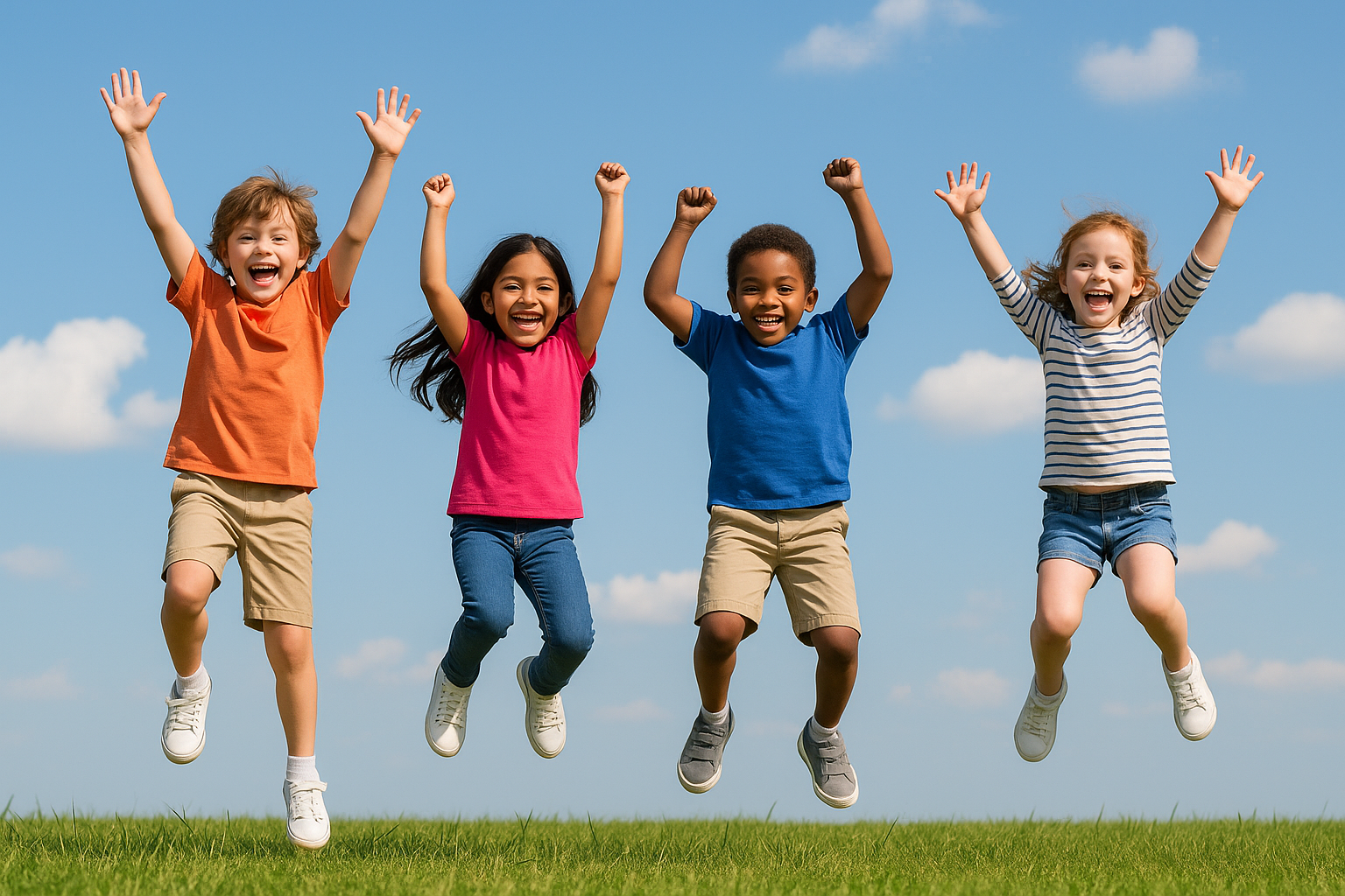 4人の子供がジャンプしている画像