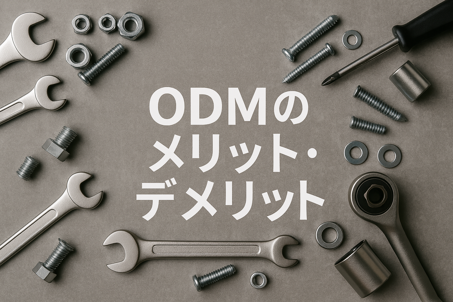 工具・部品の背景に「 ODM のメリット・デメリット」の文字