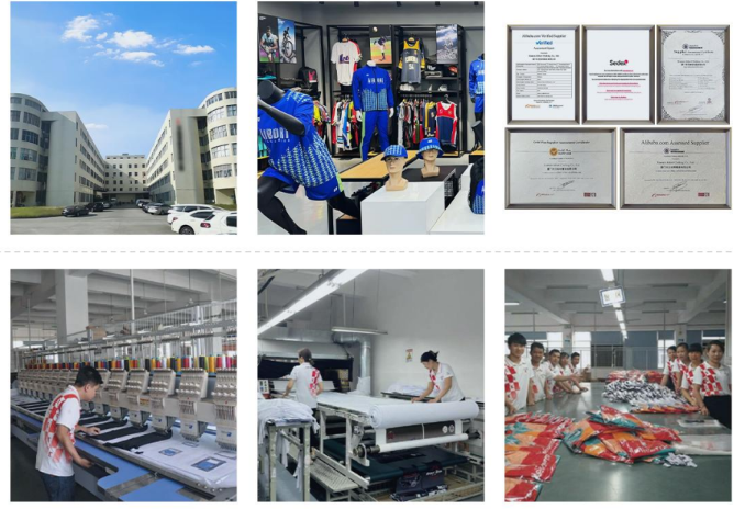 スポーツウェア工場の外観と内部画像