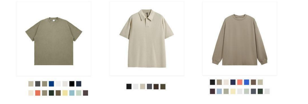 Tシャツ、ポロシャツ、トレーナーの色のバリエーション