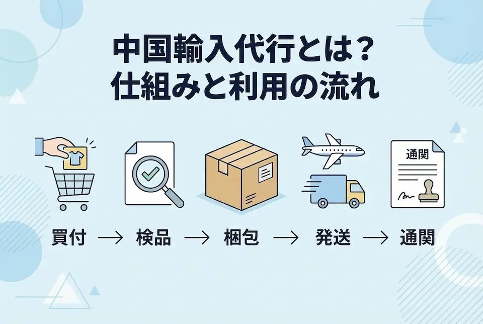 輸入代行の仕組みの流れをアイコンで示すイメージイラスト