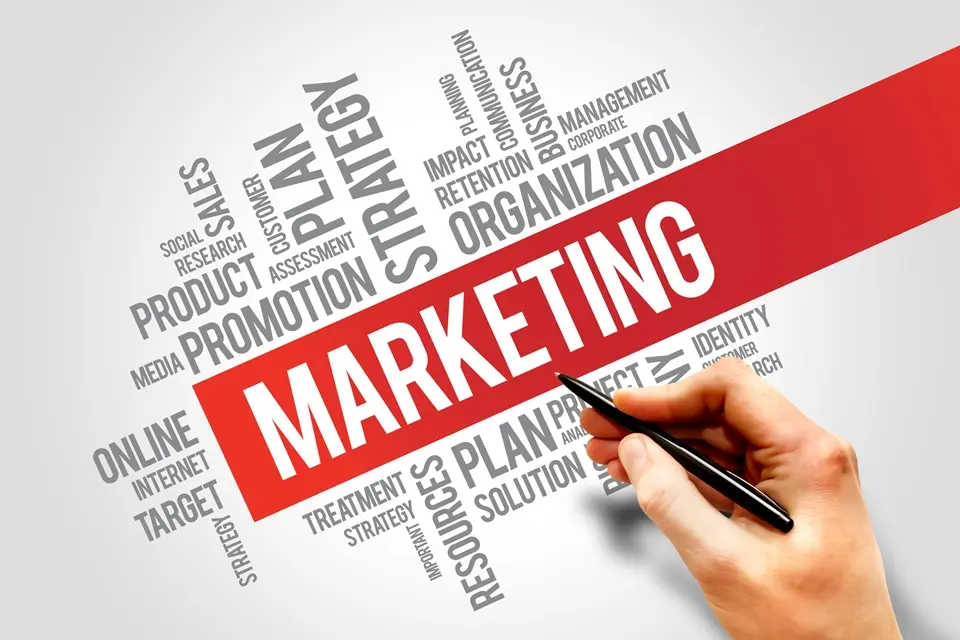 MARKETING　という単語とそれを指すペン